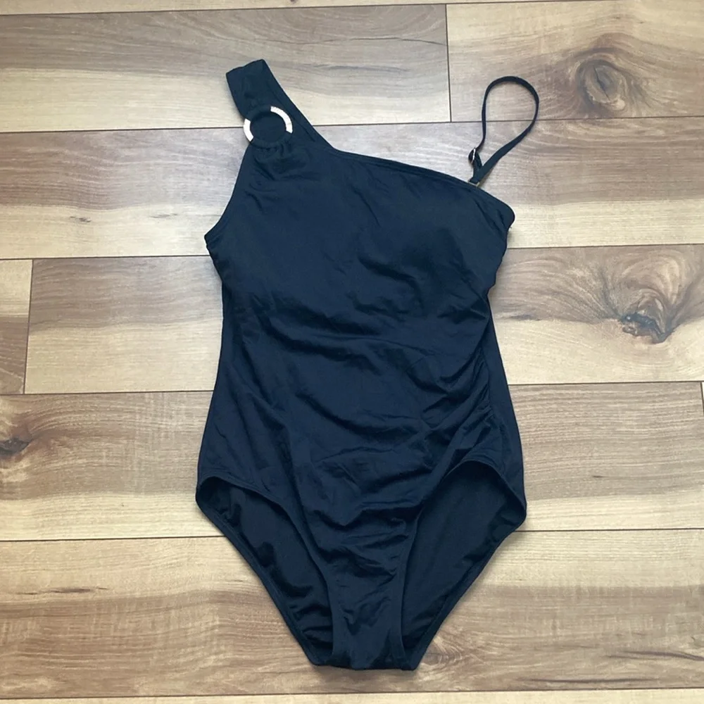 MICHAEL Michael Kors Black One-Shoulder Swimsuit